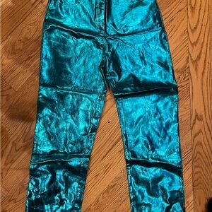 Amy Lynn Yasmine Straight Faux Leather Metallic Pant